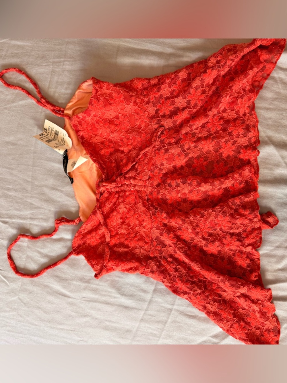 Red Lace Floral Chemise top  never worn brand new